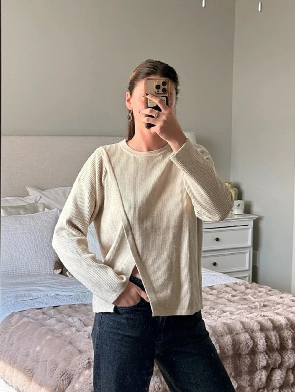 PINCH Ribbed Crew Neck Sweater in Beige Like New